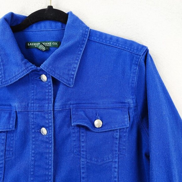 Ralph Lauren Jacket Women 1X Blue Denim Trucker Jean Button Front Casual Classic - Picture 2 of 12